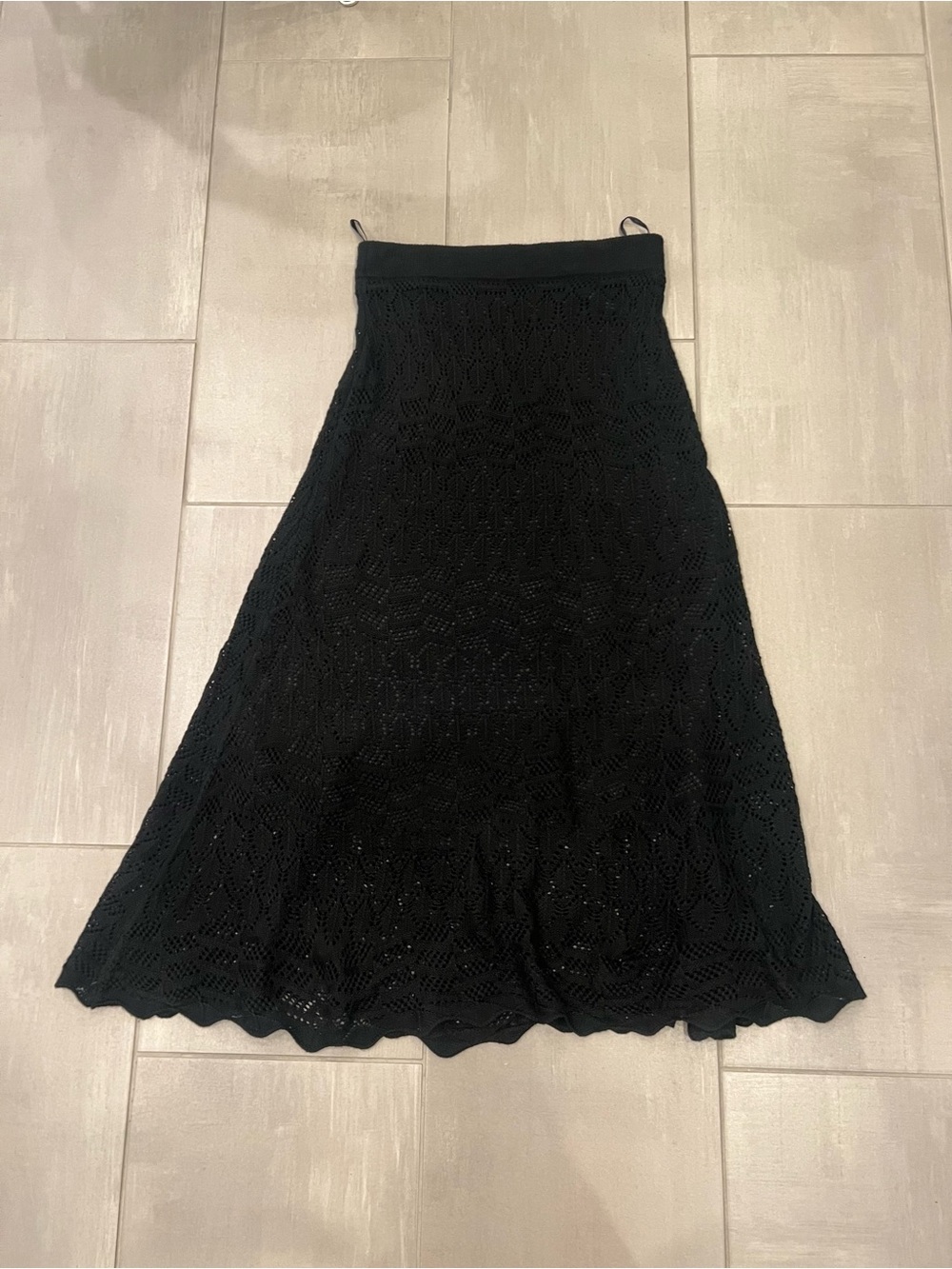 Lapis Black Crochet Midi Skirt with Scalloped Hem - Picture 8 of 8